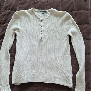 John Varvatos Cream Waffle Henley Sweater